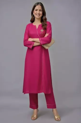 Pink embroidered rayon kurta set