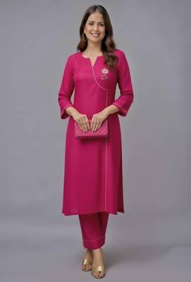 Pink embroidered rayon kurta set 2