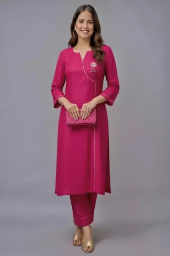 Pink embroidered rayon kurta set