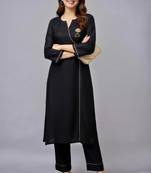 Black embroidered rayon kurta set
