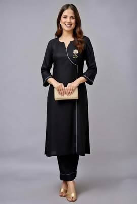 Black embroidered rayon kurta set 2