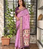 Pink cotton bandhej jacquard thread weaving saree with contrast blouse piece