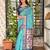 Blue cotton bandhej jacquard thread weaving saree with contrast blouse piece