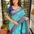 Blue cotton bandhej jacquard thread weaving saree with contrast blouse piece