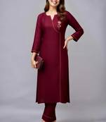 Maroon embroidered rayon kurta set