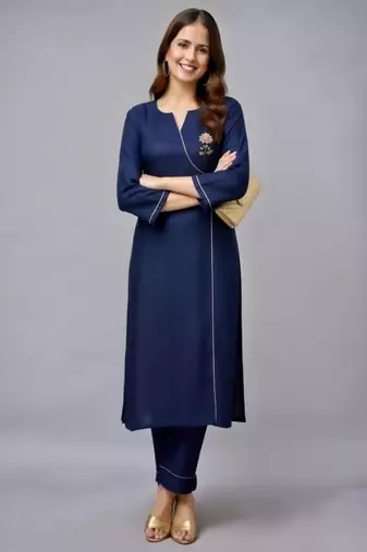 Navy embroidered rayon kurta set