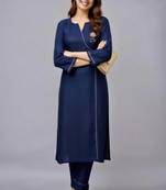 Navy embroidered rayon kurta set