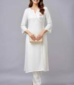 White embroidered rayon kurta set