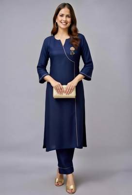 Navy embroidered rayon kurta set 2