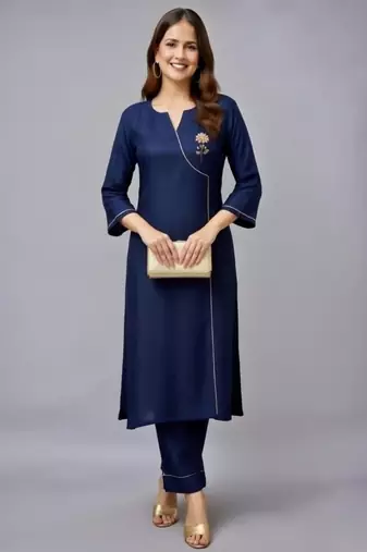 Navy embroidered rayon kurta set