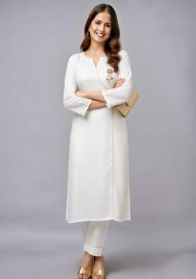 White embroidered rayon kurta set 2