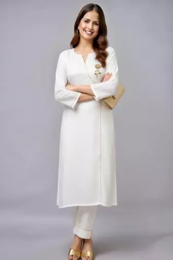 White embroidered rayon kurta set