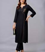 Black embroidered rayon kurta set
