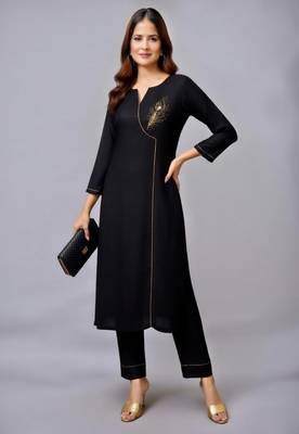 Black embroidered rayon kurta set 2