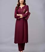Maroon embroidered rayon kurta set