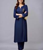 Navy embroidered rayon kurta set