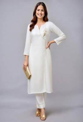 White embroidered rayon kurta set 1