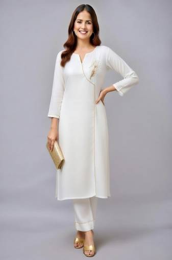 White embroidered rayon kurta set