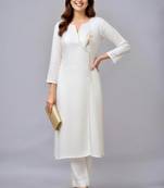 White embroidered rayon kurta set