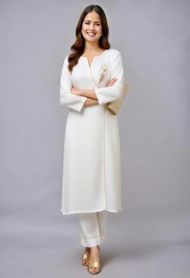 White embroidered rayon kurta set 2