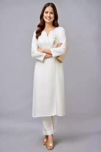 White embroidered rayon kurta set
