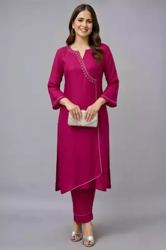 Pink embroidered rayon kurta set