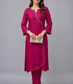 Pink embroidered rayon kurta set