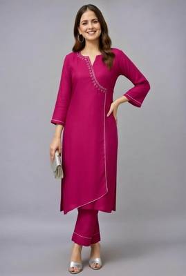 Pink embroidered rayon kurta set 2