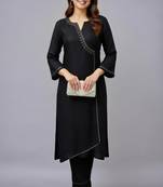 Black embroidered rayon kurta set