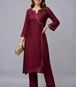 Maroon embroidered rayon kurta set