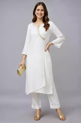 White embroidered rayon kurta set