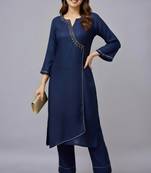 Navy embroidered rayon kurta set