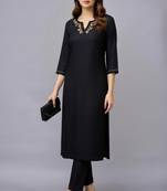Black embroidered rayon kurta set