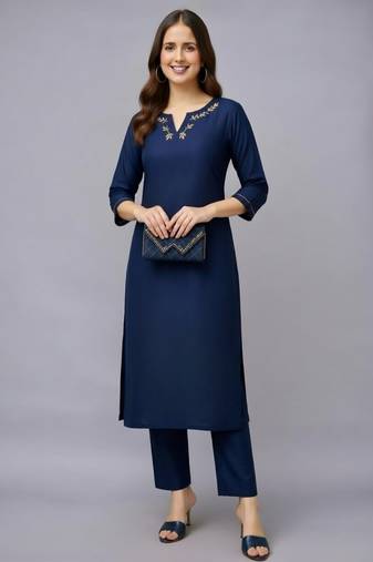 Navy embroidered rayon kurta set