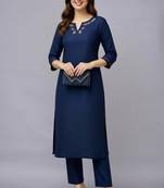 Navy embroidered rayon kurta set
