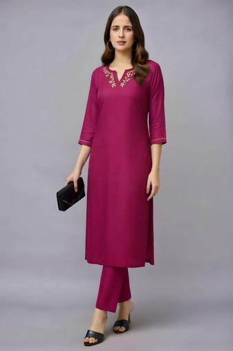 Pink embroidered rayon kurta set