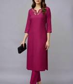 Pink embroidered rayon kurta set