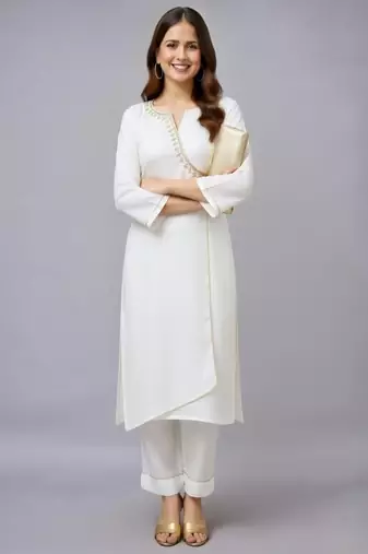 White embroidered rayon kurta set