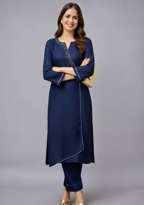 Navy embroidered rayon kurta set 2