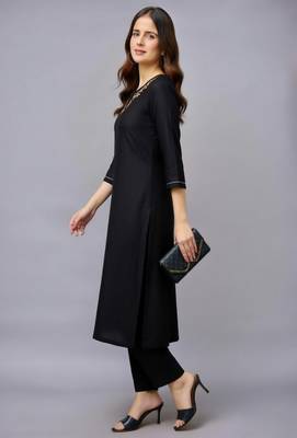 Black embroidered rayon kurta set 2