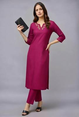 Pink embroidered rayon kurta set 2
