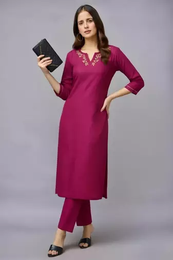 Pink embroidered rayon kurta set
