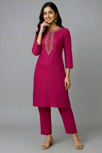 Pink embroidered rayon kurta set