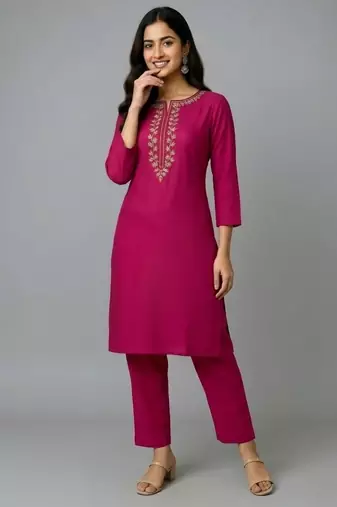 Pink embroidered rayon kurta set