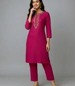 Pink embroidered rayon kurta set