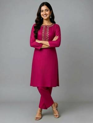 Pink embroidered rayon kurta set 2