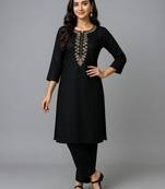 Black embroidered rayon kurta set