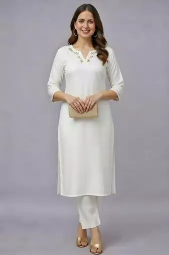 White embroidered rayon kurta set