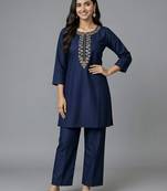 Navy embroidered rayon kurta set