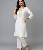 White embroidered rayon kurta set